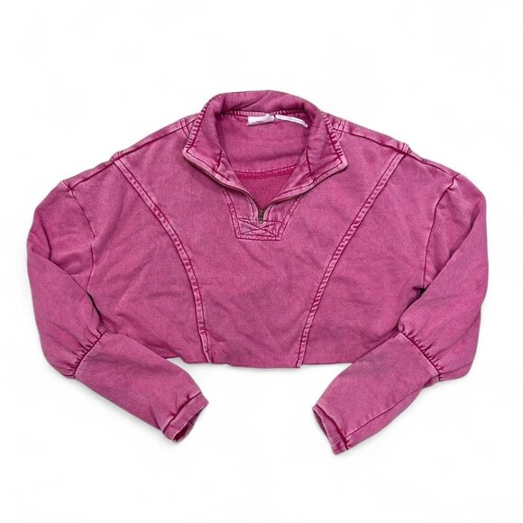 Urban Outfitters Tops - Urban Outfitters Out From Under Pink Vera‎ Quarter Zip Sweatshirt Cropped Small